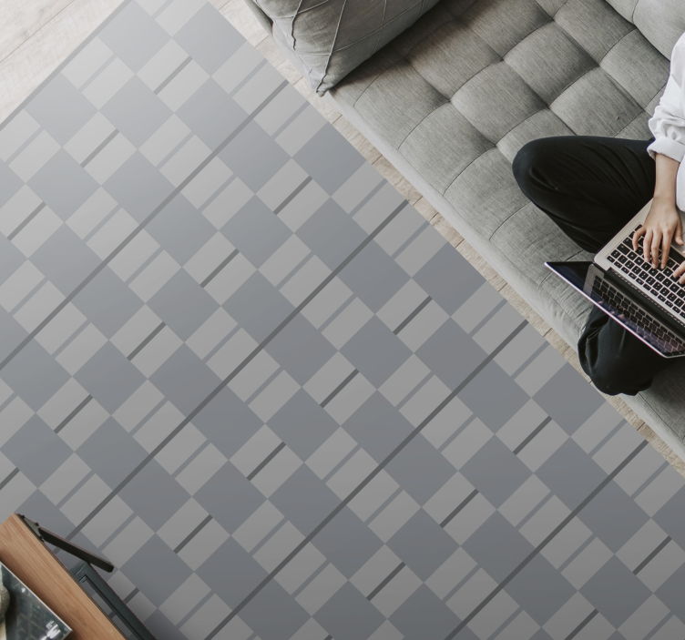 Gray patterned squares living room vinyl rug - TenStickers