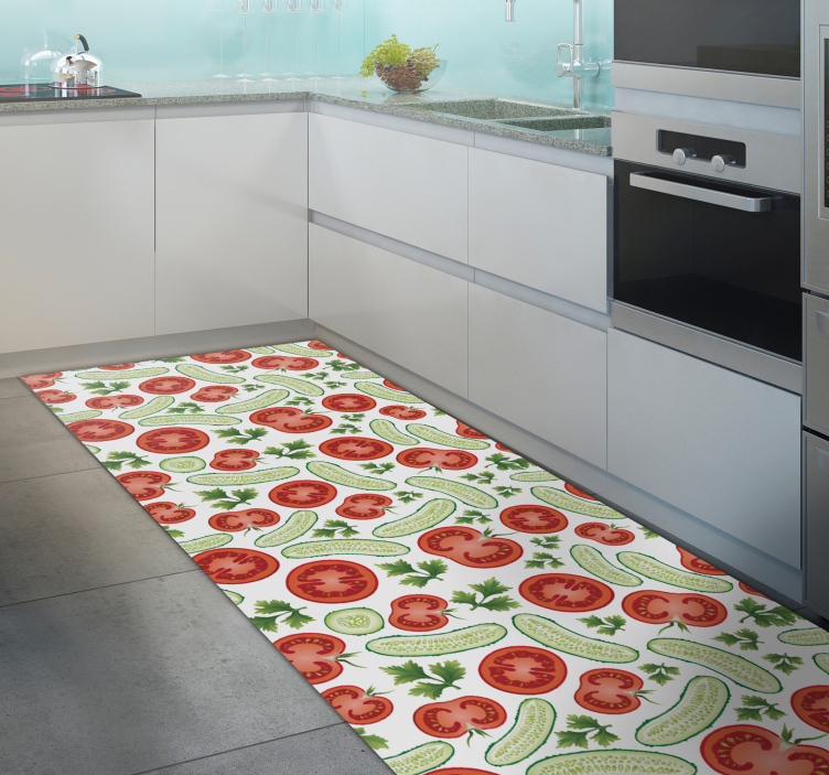Green and Red Vegetable kitchen vinyl rug - TenStickers