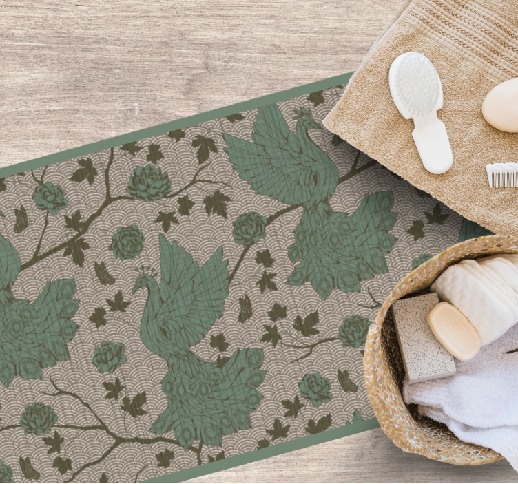 Green Fauna Motif floral rug - TenStickers