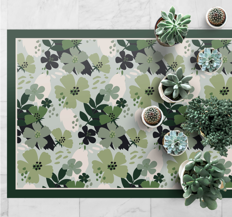 Green tones leaves floral pattern floral rug - TenStickers