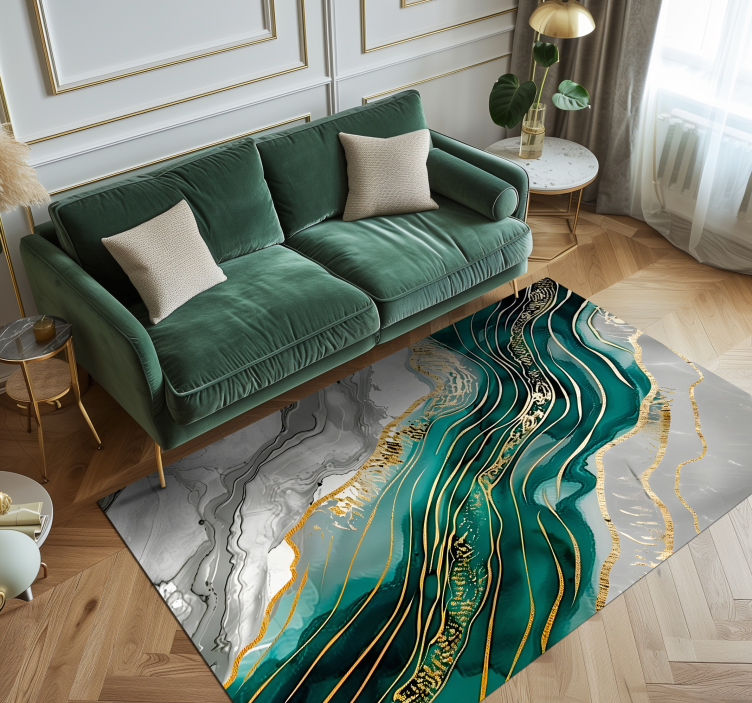 Grey & Green with golden effect marble vinyl rug - TenStickers