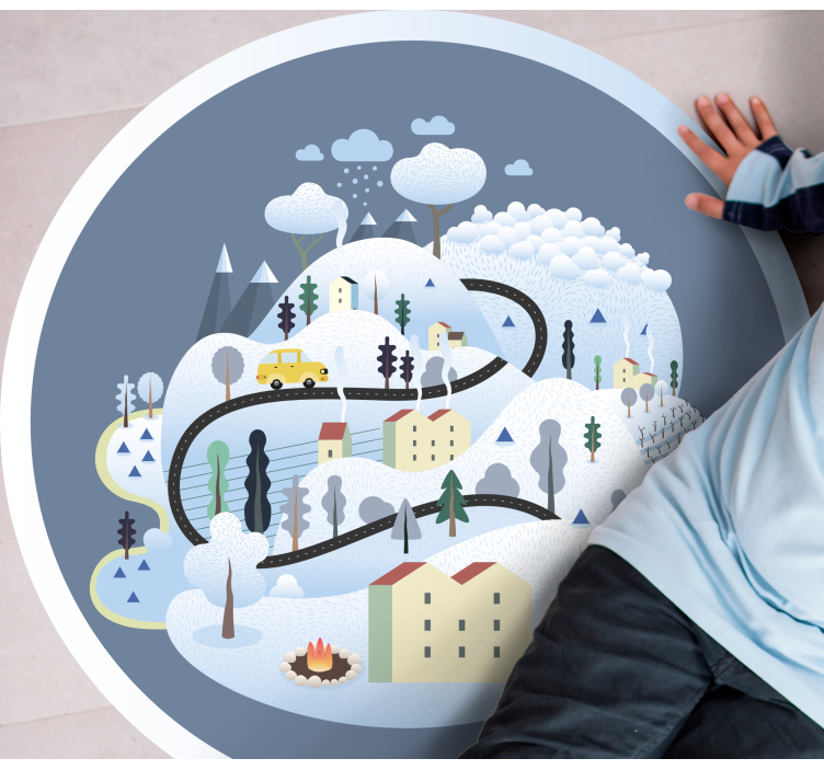 Grey village with mountains  kids vinyl rug - TenStickers