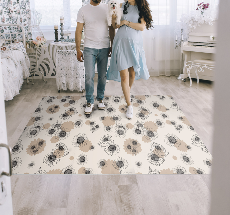 hand drawing vintage daisies vinyl bedroom rug - TenStickers