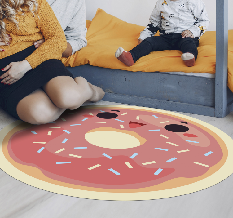 Happy face donut  kids vinyl rug - TenStickers