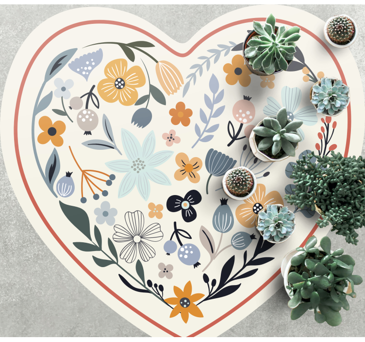 Heart Blossom Composition floral vinyl rug - TenStickers
