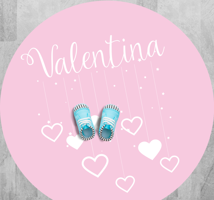 Hanging pink hearts with name kids vinyl rug - TenStickers