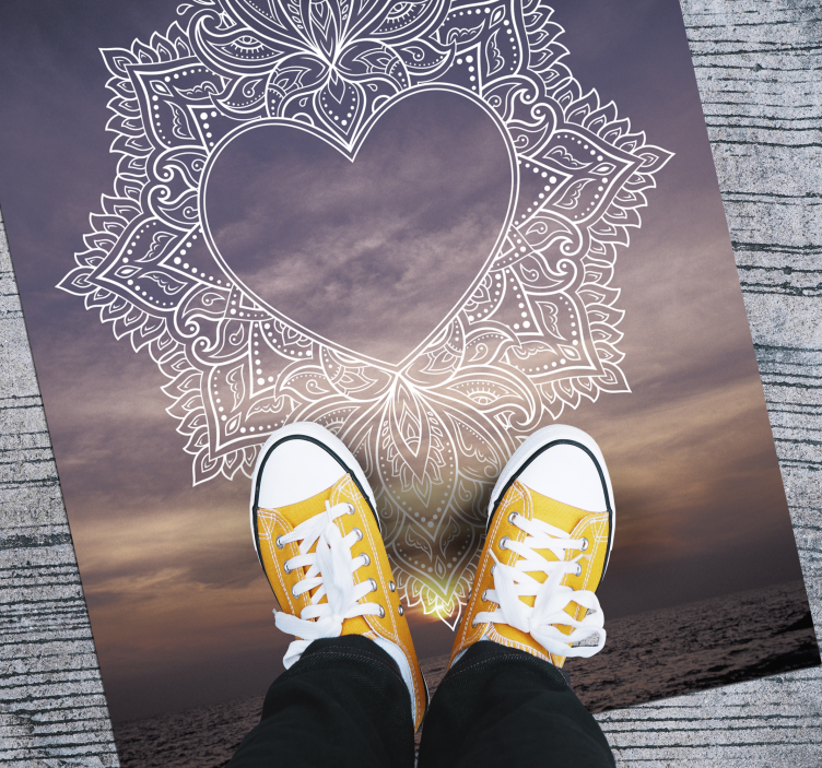 Hearted elegant design mandala vinyl rug - TenStickers