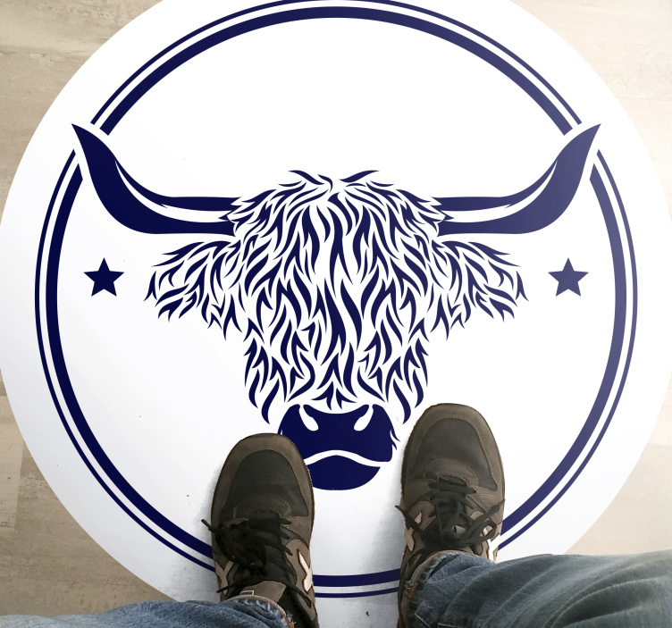 Highland Cow Emblem animal vinyl rug - TenStickers