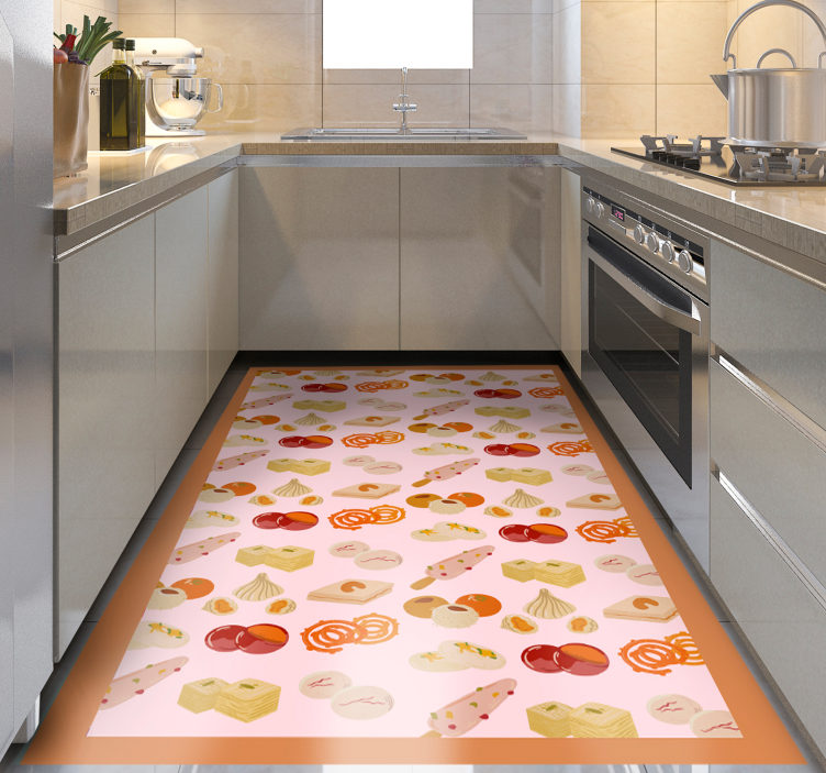 Indian cuisine cartoon kitchen floor tiles - TenStickers