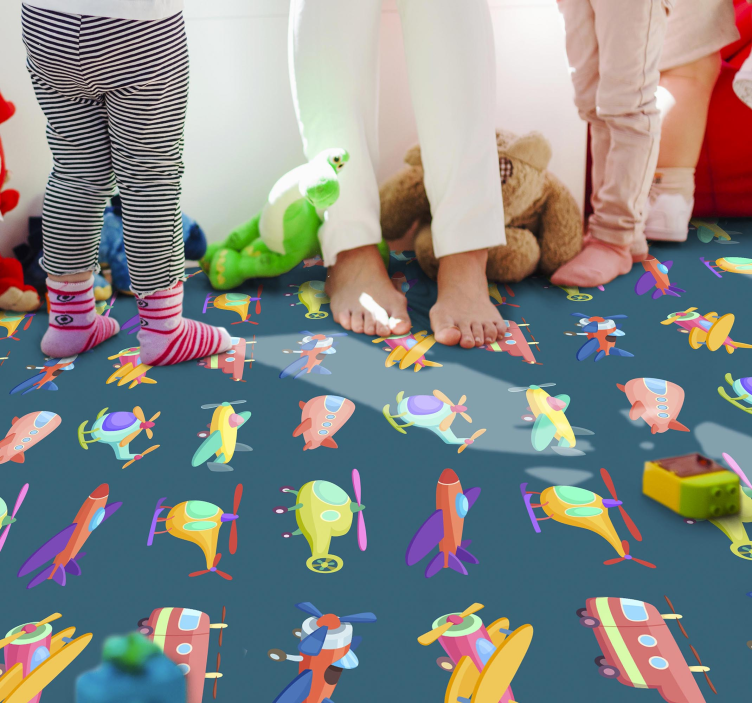 Kids colorful planes and aircraft  vinyl rug - TenStickers