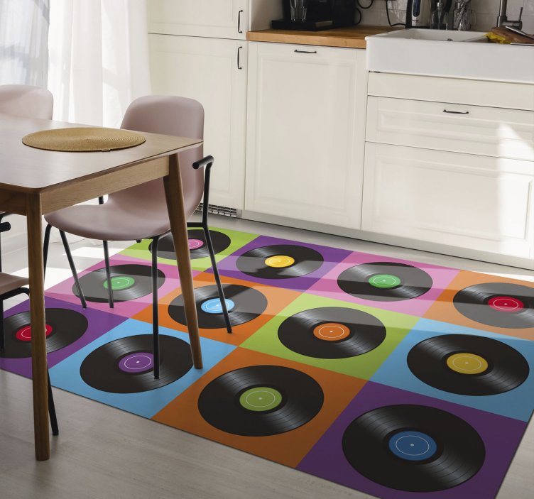 Musical vinyl disk plates pattern kitchen vinyl rug - TenStickers