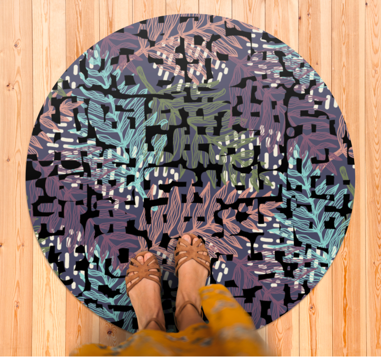 Leafy botanical elements floral vinyl rug - TenStickers