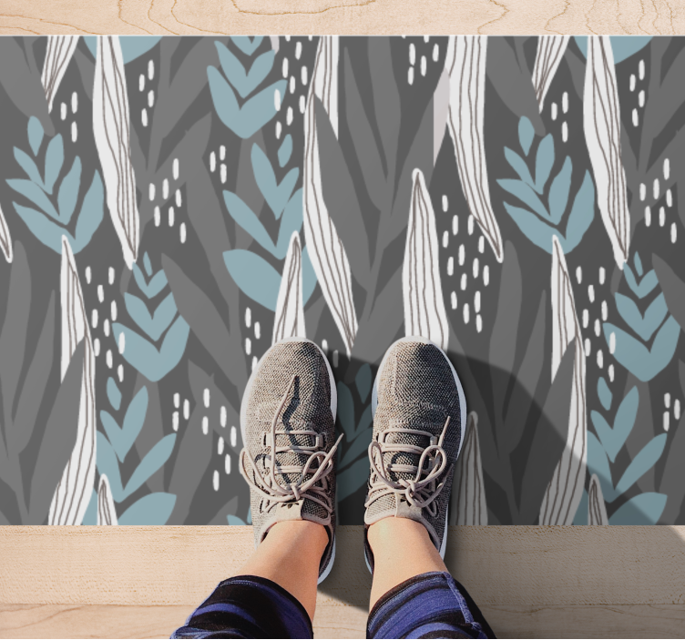 LEAFY PATTERNS IN AQUA nature vinyl rug - TenStickers