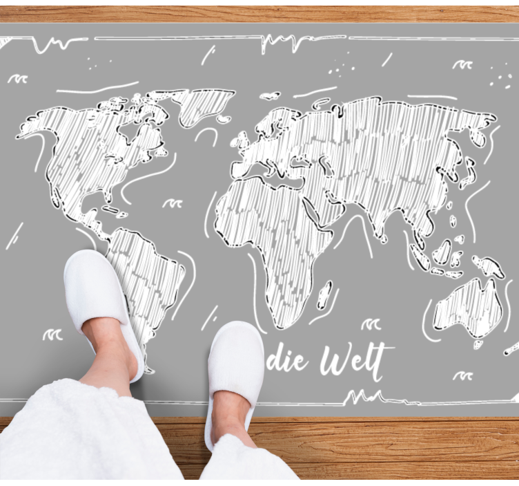 Light gray hand drawn style  world map rug - TenStickers