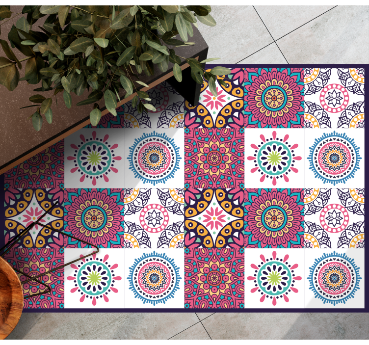Lively floral motifs tile vinyl rug - TenStickers