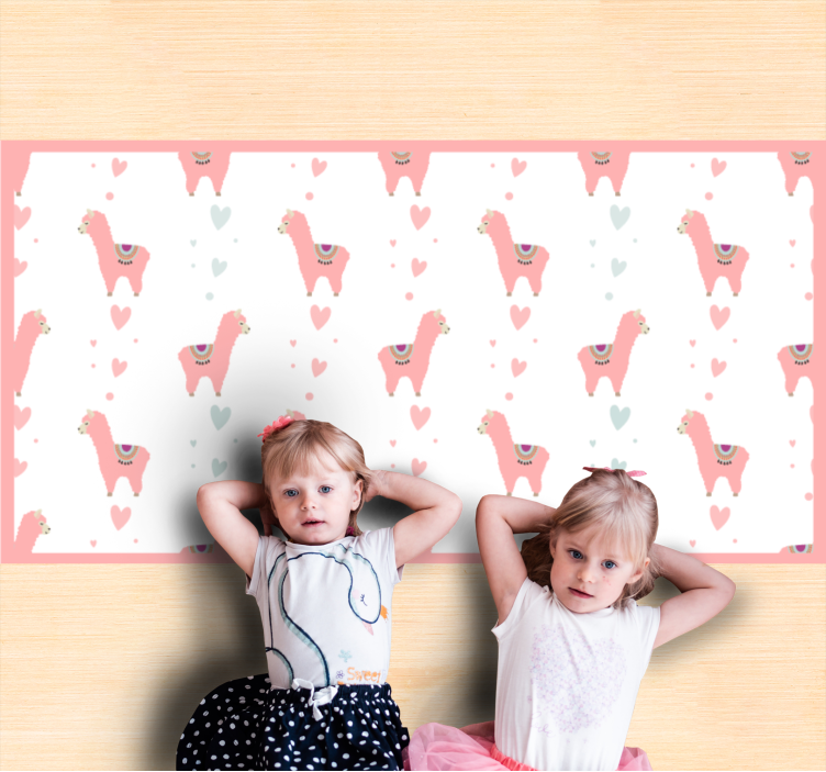 Llama Love Pattern nursery vinyl rug - TenStickers