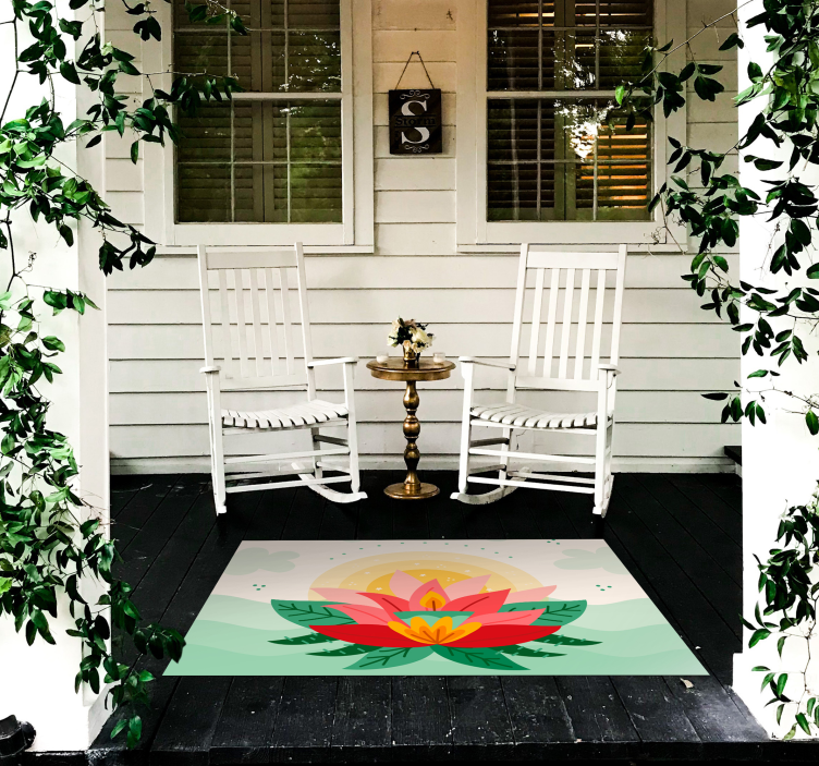 Lotus Blossom Illustration floral vinyl rug - TenStickers