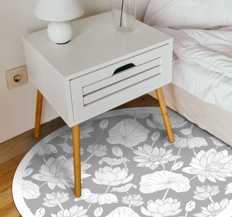 Lotus white floral vinyl rug - TenStickers