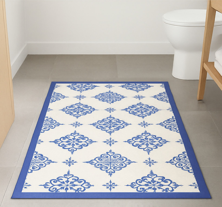 Moroccan beige tiles blue vinyl rug - TenStickers