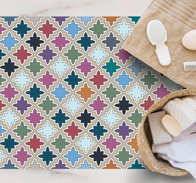 Mosaic vinyl rug lively floral design - TenStickers