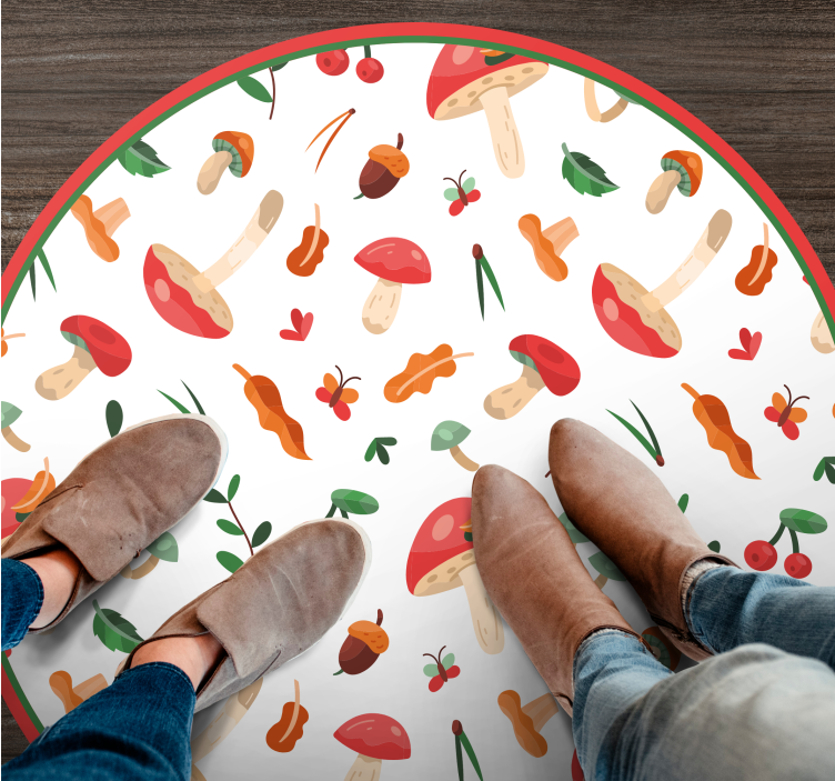 Mushroom flower illustration floral vinyl rug - TenStickers