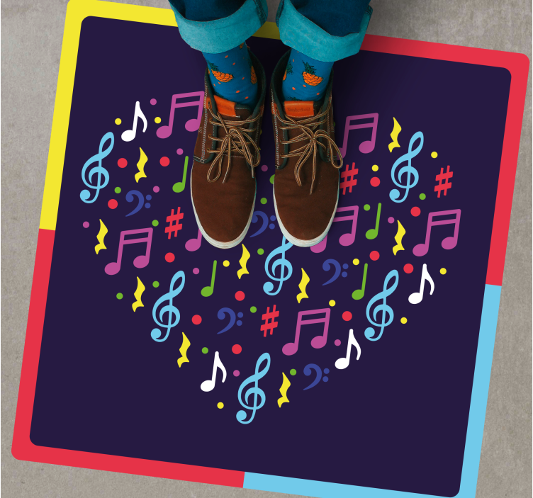 Musical Notes Heart teen vinyl rug - TenStickers