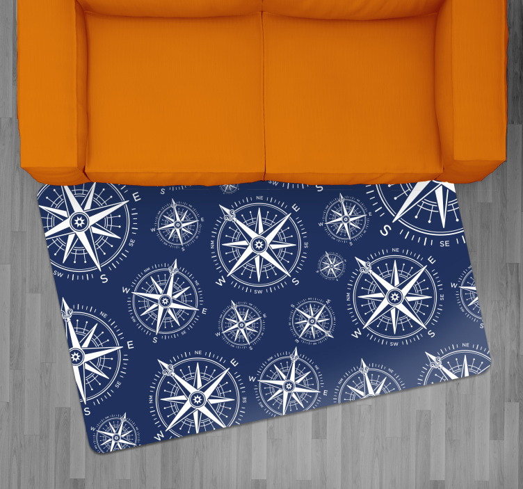 Nautical Compass Pattern world map vinyl rug - TenStickers