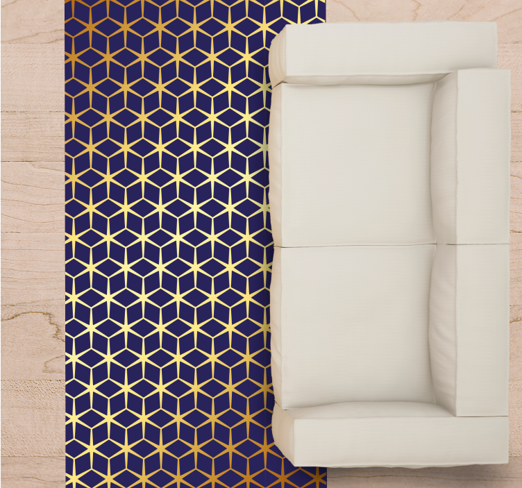 Navy blue with golden lines pattern modern rug - TenStickers