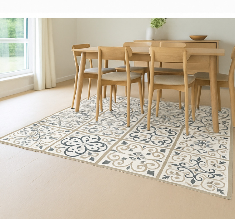 Neutral Tiled Pattern dining room vinyl rug - TenStickers