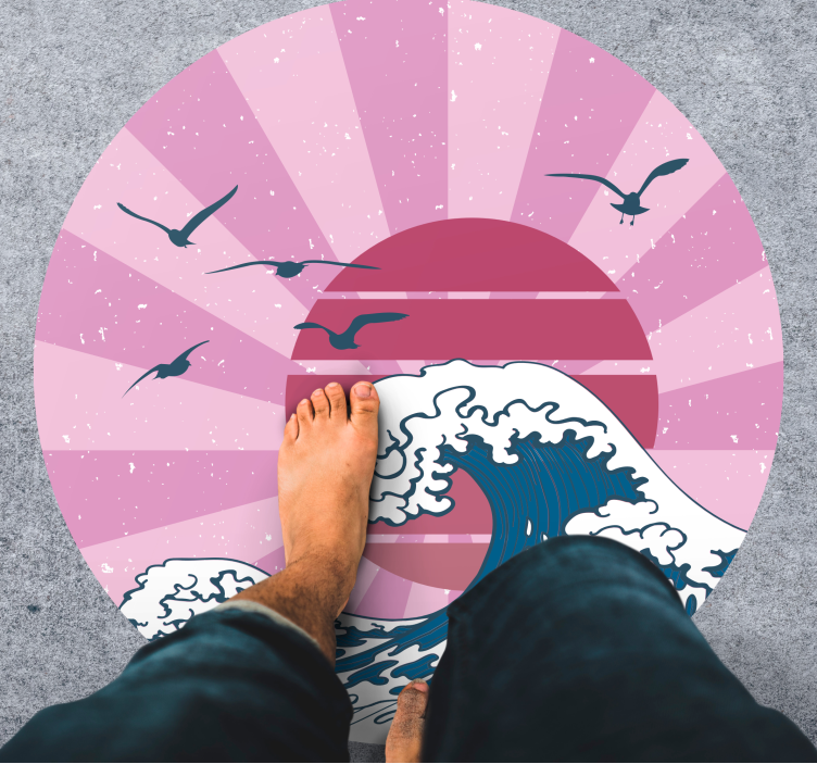 Kanagawa pink wave geometric vinyl rug - TenStickers