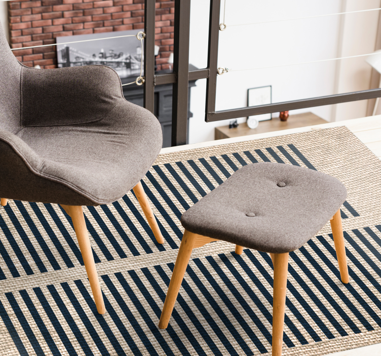 Offset striped navy nordic vinyl rug - TenStickers