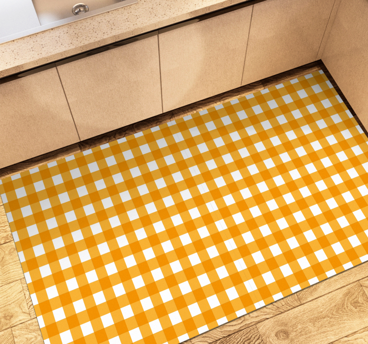 Orange checkered motif kitchen vinyl rug - TenStickers