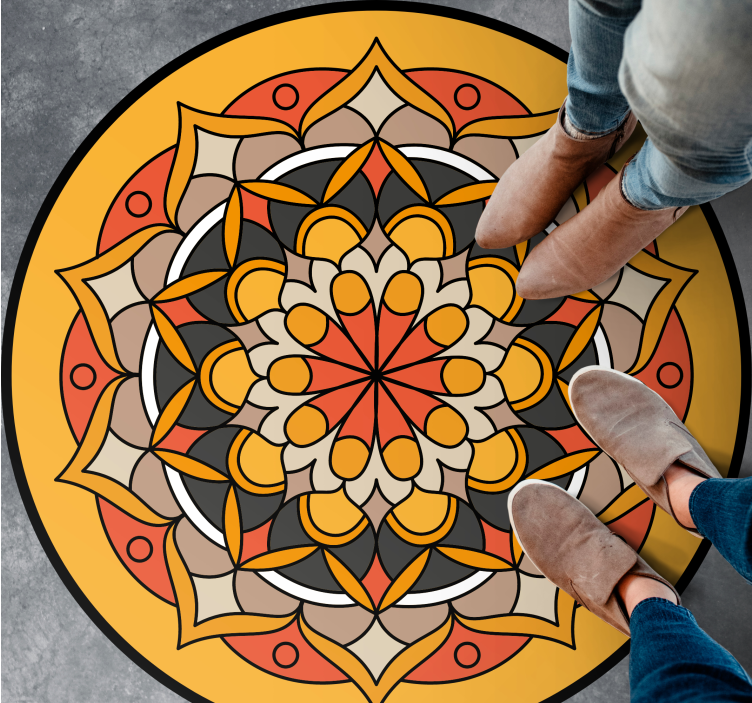 Orange mandala with flower mandala vinyl rug - TenStickers