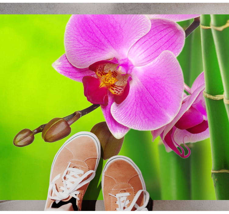 Orchid and bamboo floral vinyl rug - TenStickers