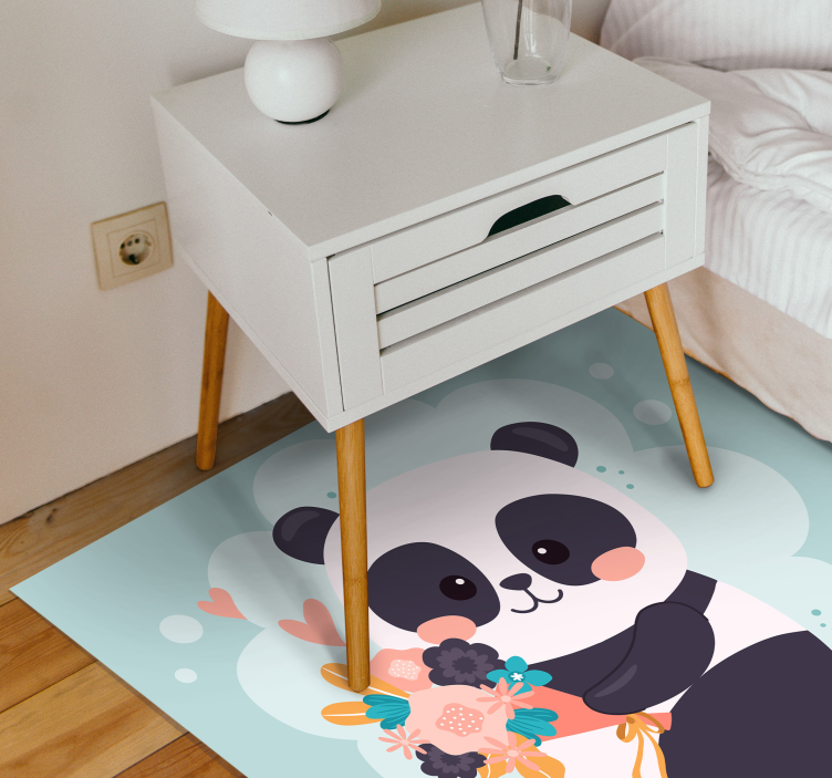 PANDA WITH FLOWERS kids vinyl rug - TenStickers