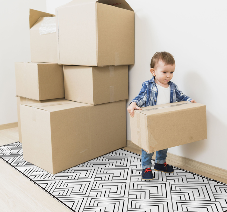 Panorama black and white geometric vinyl rug - TenStickers