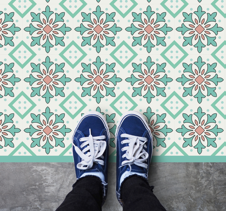 Pastel blue elegant tiles carpet - TenStickers