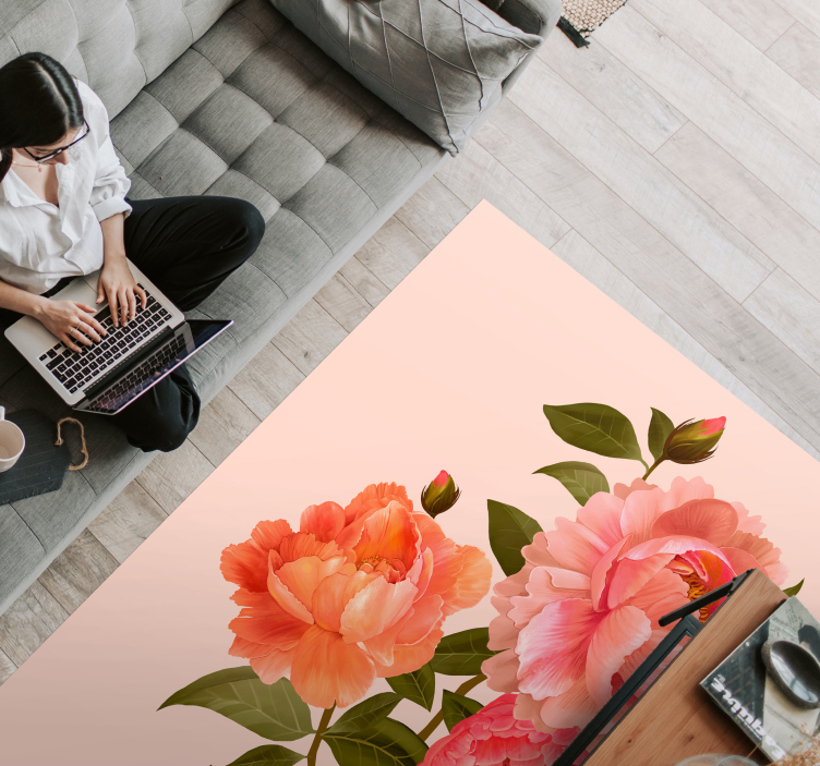 Peony arrangement floral vinyl rug - TenStickers