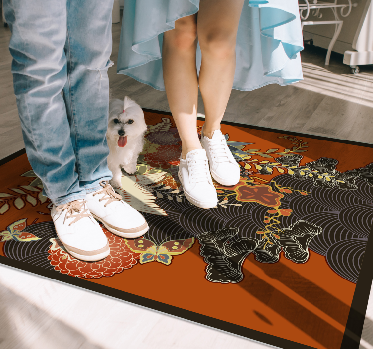 Peony kimono pattern floral rug - TenStickers