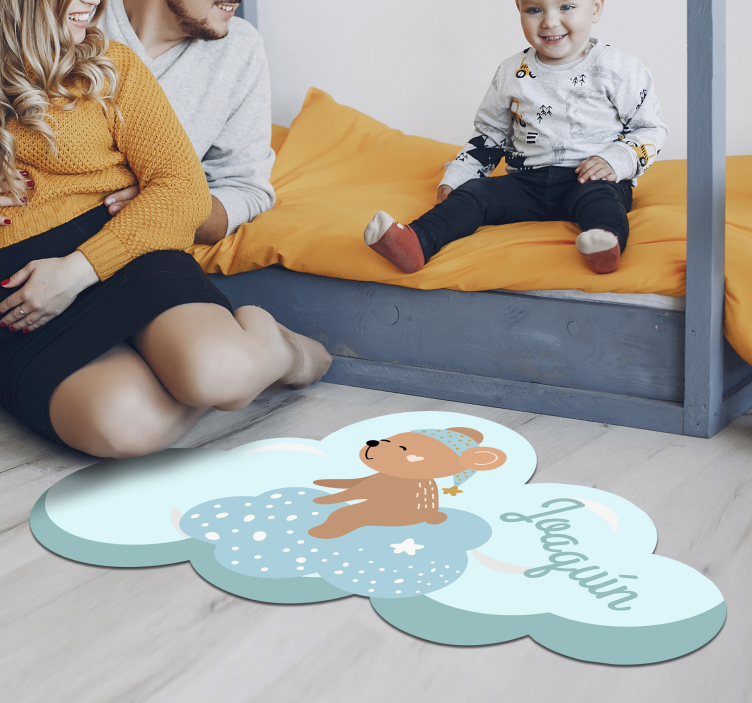 Personalized blue children vinyl rug with bear - TenStickers
