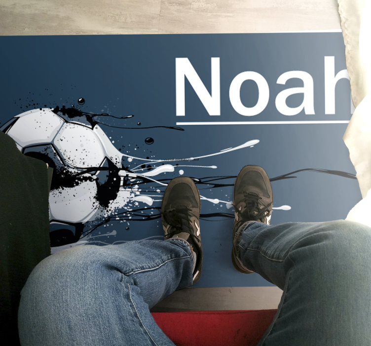 Soccer action with name teen vinyl rug - TenStickers