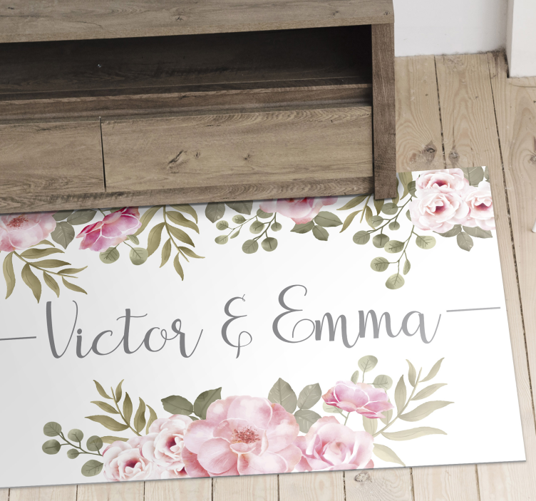 Personnalised floral name vinyl rug - TenStickers
