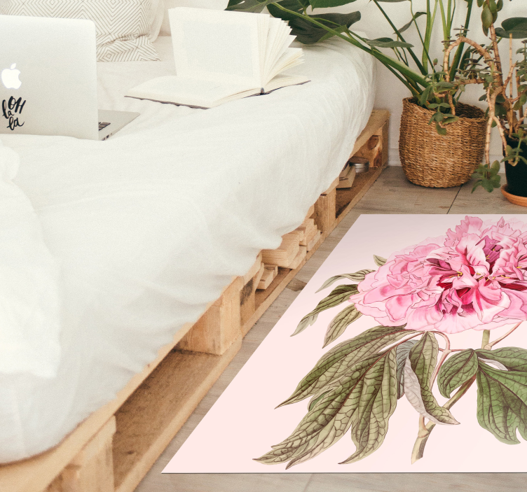 Pink Peony Blossom floral vinyl rug - TenStickers