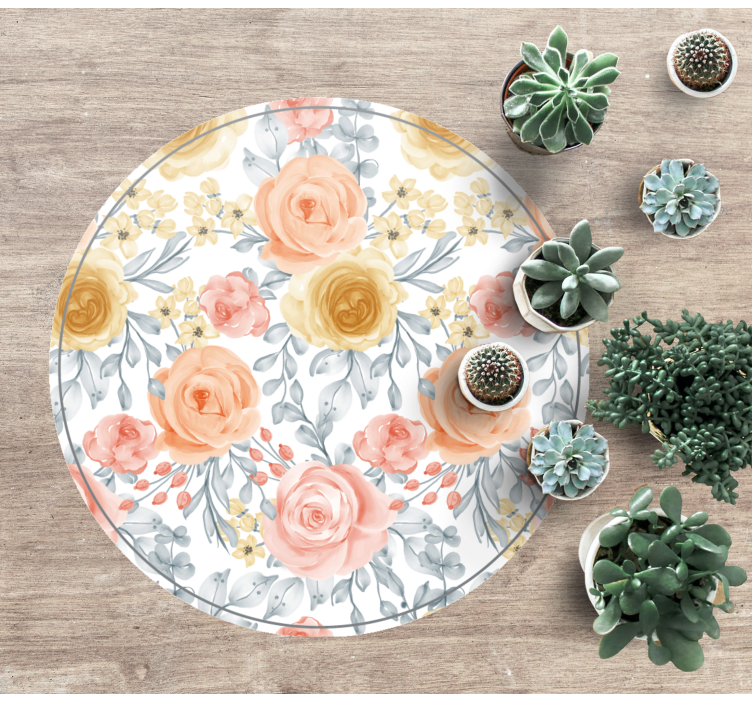 Pink roses watercolor effect circular rug - TenStickers