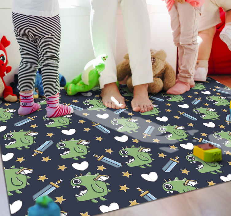Green monsters and swords kids vinyl rug - TenStickers
