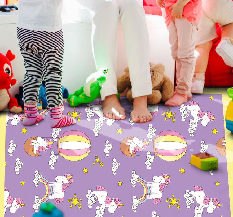 Playful Unicorn Pattern kids vinyl rug - TenStickers