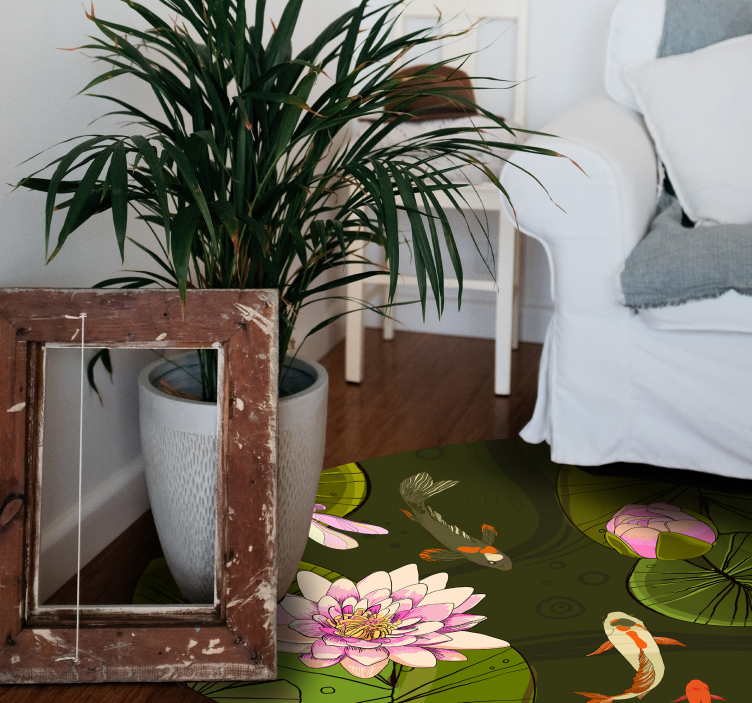 Pond Fauna Illustration floral vinyl rug - TenStickers