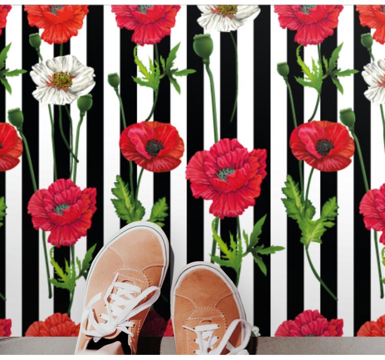 Poppies on stripes  floral rug - TenStickers