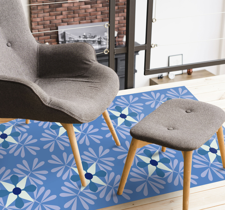 Printed tile effect bright blue vinyl rug - TenStickers