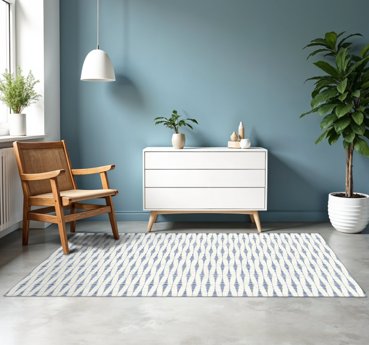 "Rabaul Ikat" blue and beige modern vinyl rug - TenStickers